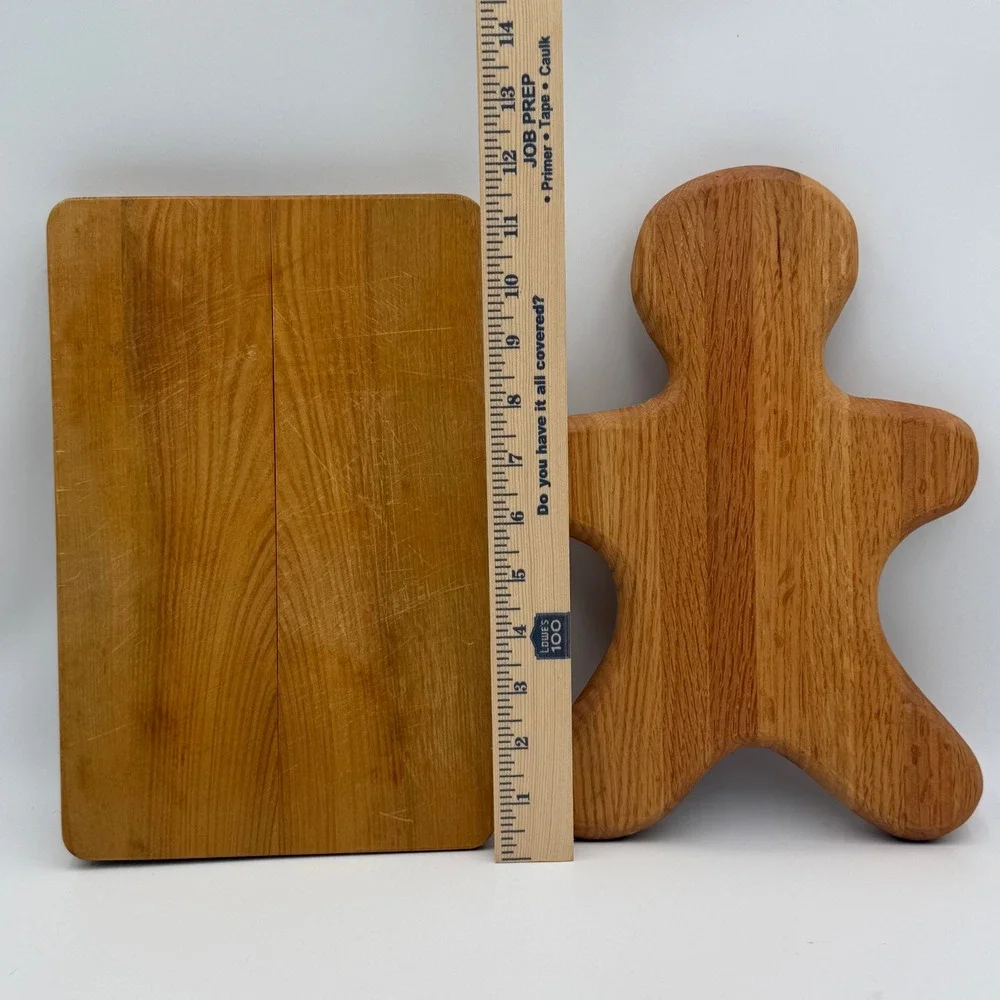 Vintage Oak Wood Cutting Board Set Gingerbread Man Holiday Charcuterie 2pc